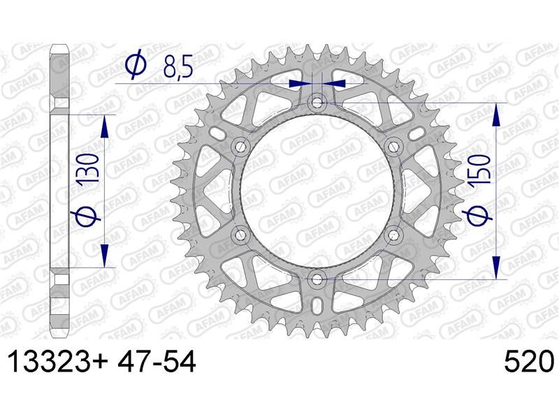 13323-50 Звезда ведомая (алюминий), # 520 S/C, WR250/400/450, YZ250 AFAM 13323-50 13323+50