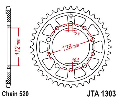 Звезда ведомая алюминиевая JT JTA1303.44 (JTA1303-44) (A1303-44) для Honda Road